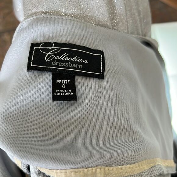 Dressbarn Size Petite 4 Sparkling Silver Metallic Sleeveless Ruched Mini Dress - Picture 10 of 13